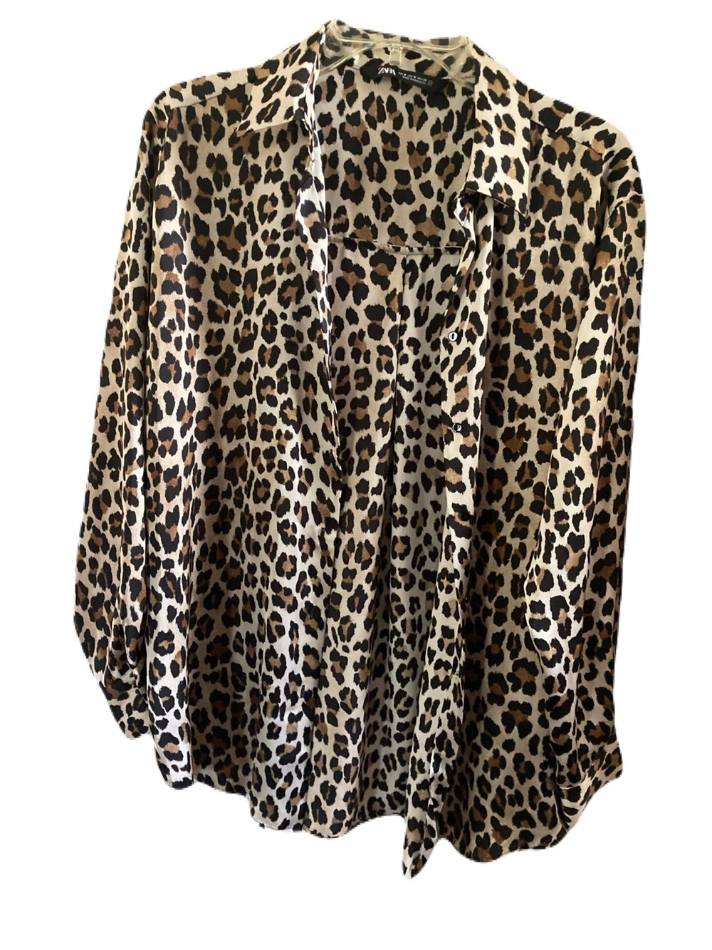 Zara Leopard Print Button-Down Shirt in Tan and Black